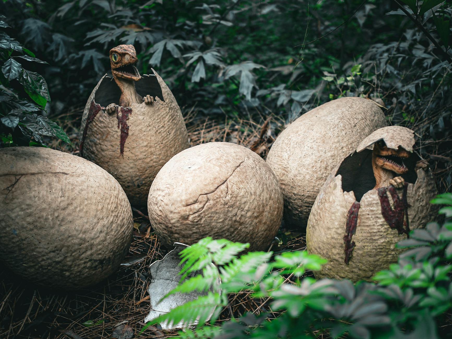 dinosaurs hatching from eggs